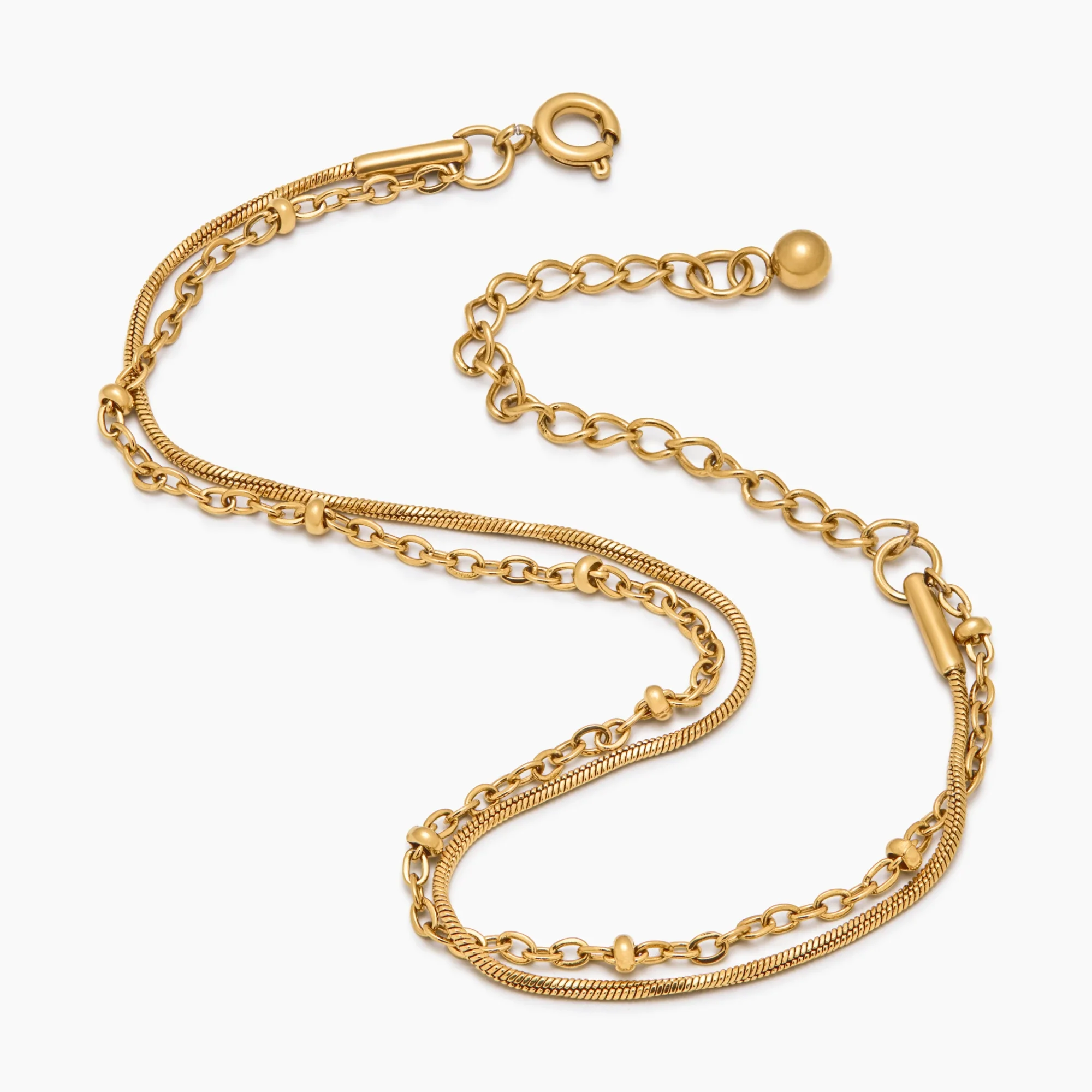 Beaded & Snake Chain Layered Bracelet - Image 3