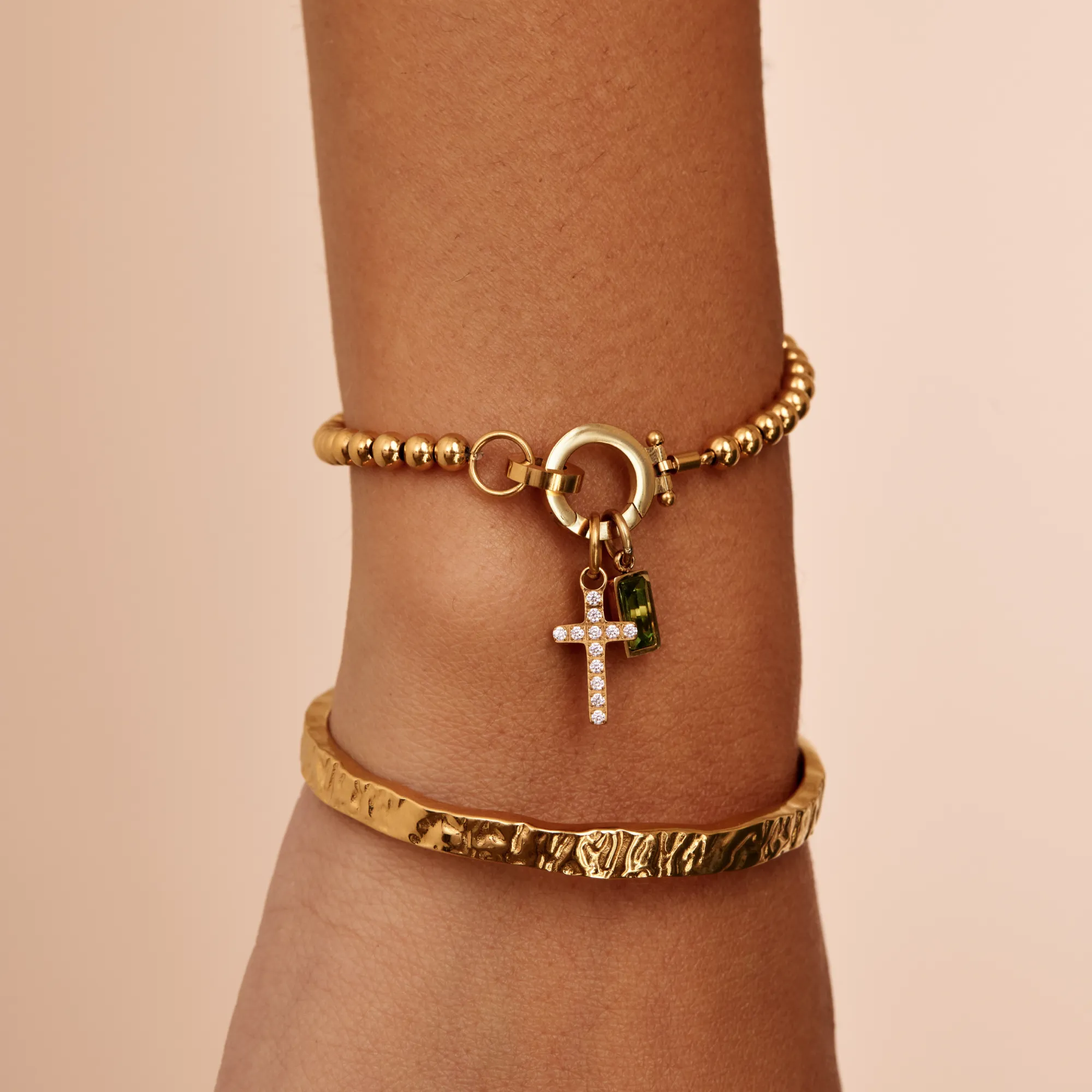 Beaded Birthstone Cross Charm Bracelet - Image 3