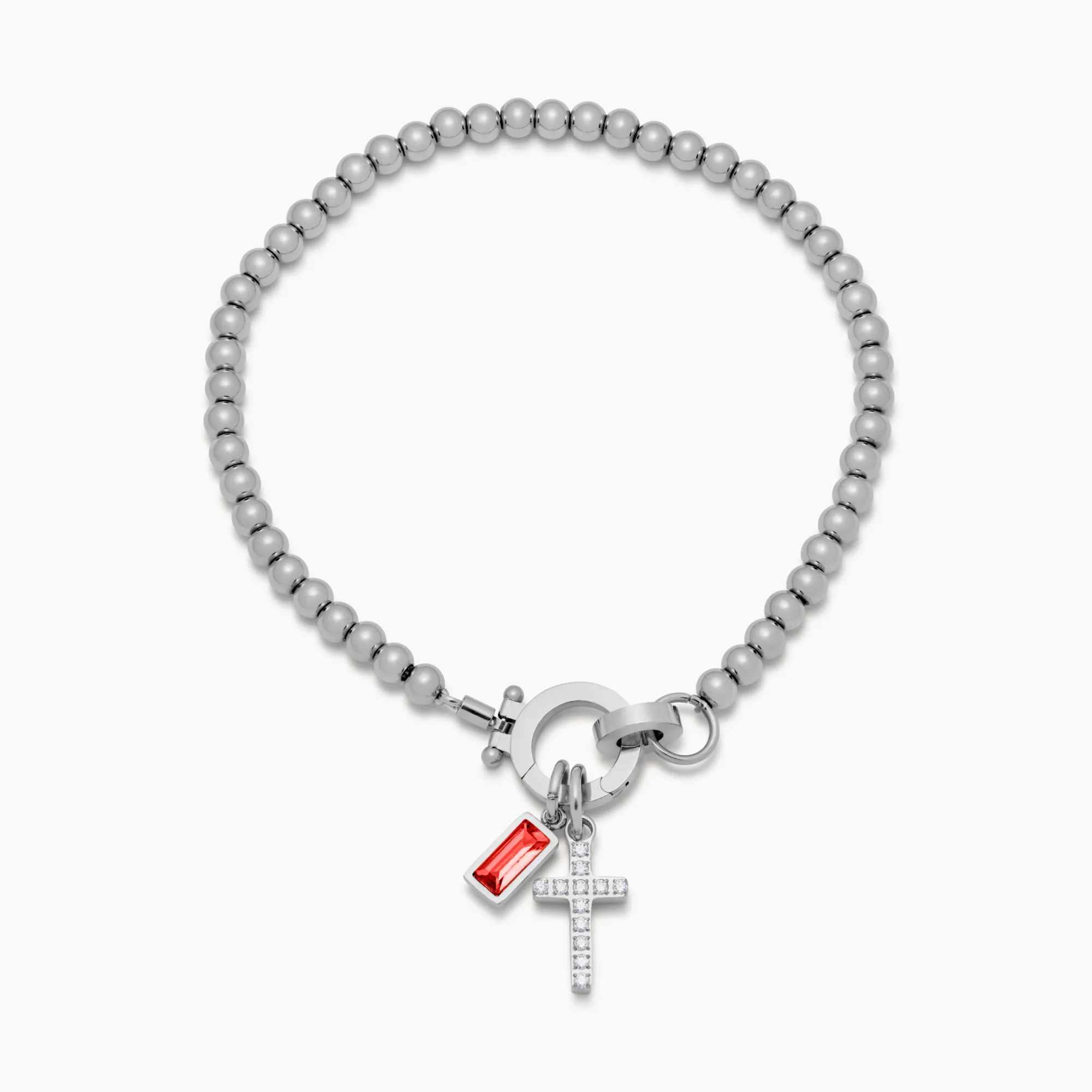 Beaded Birthstone Cross Charm Bracelet - Image 6