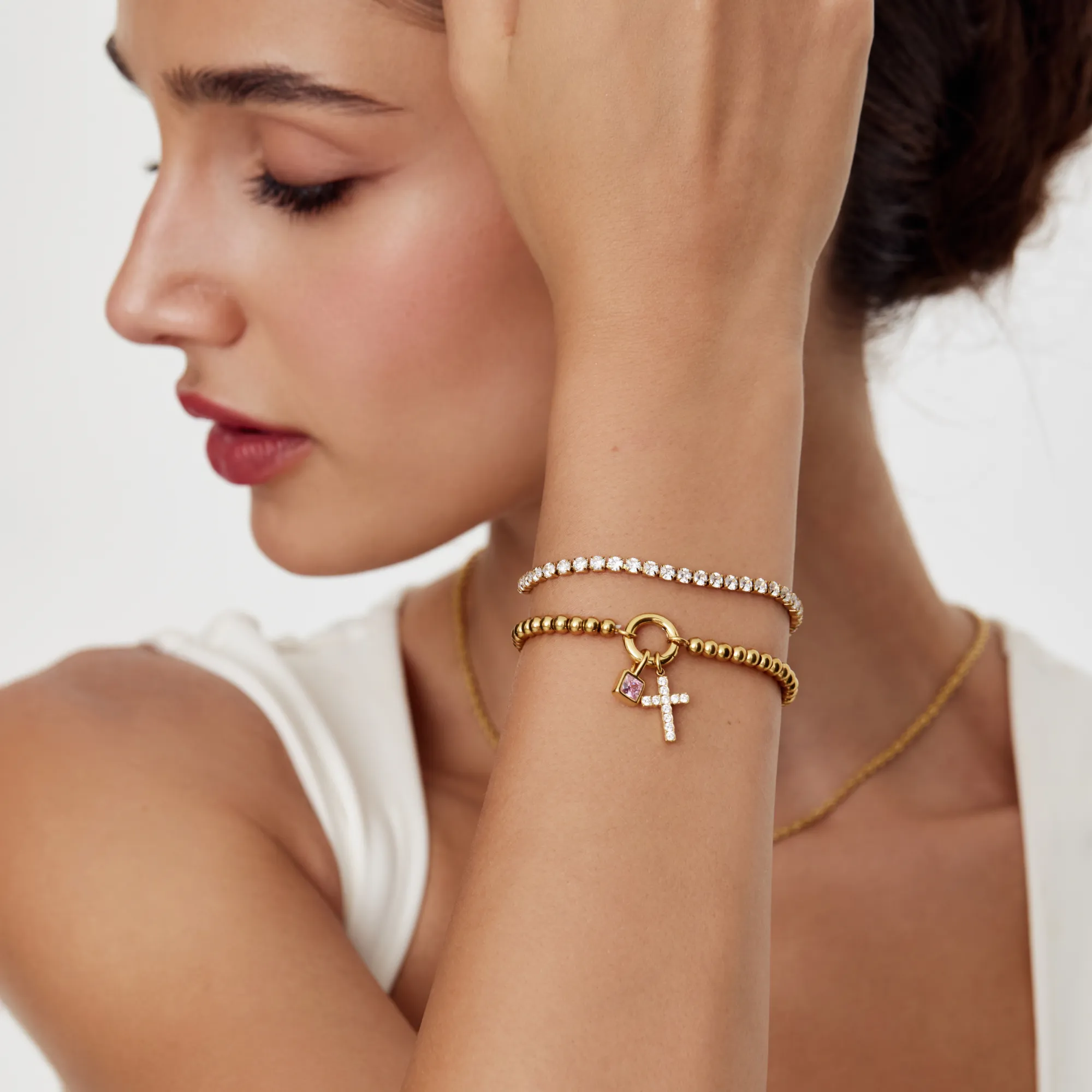 Beaded Cross Birthstone Bracelet - Image 2