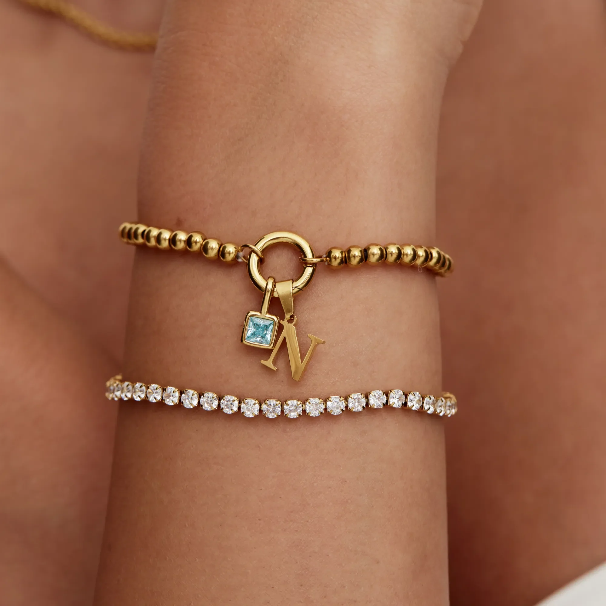 Beaded Initial Birthstone Bracelet - Image 2