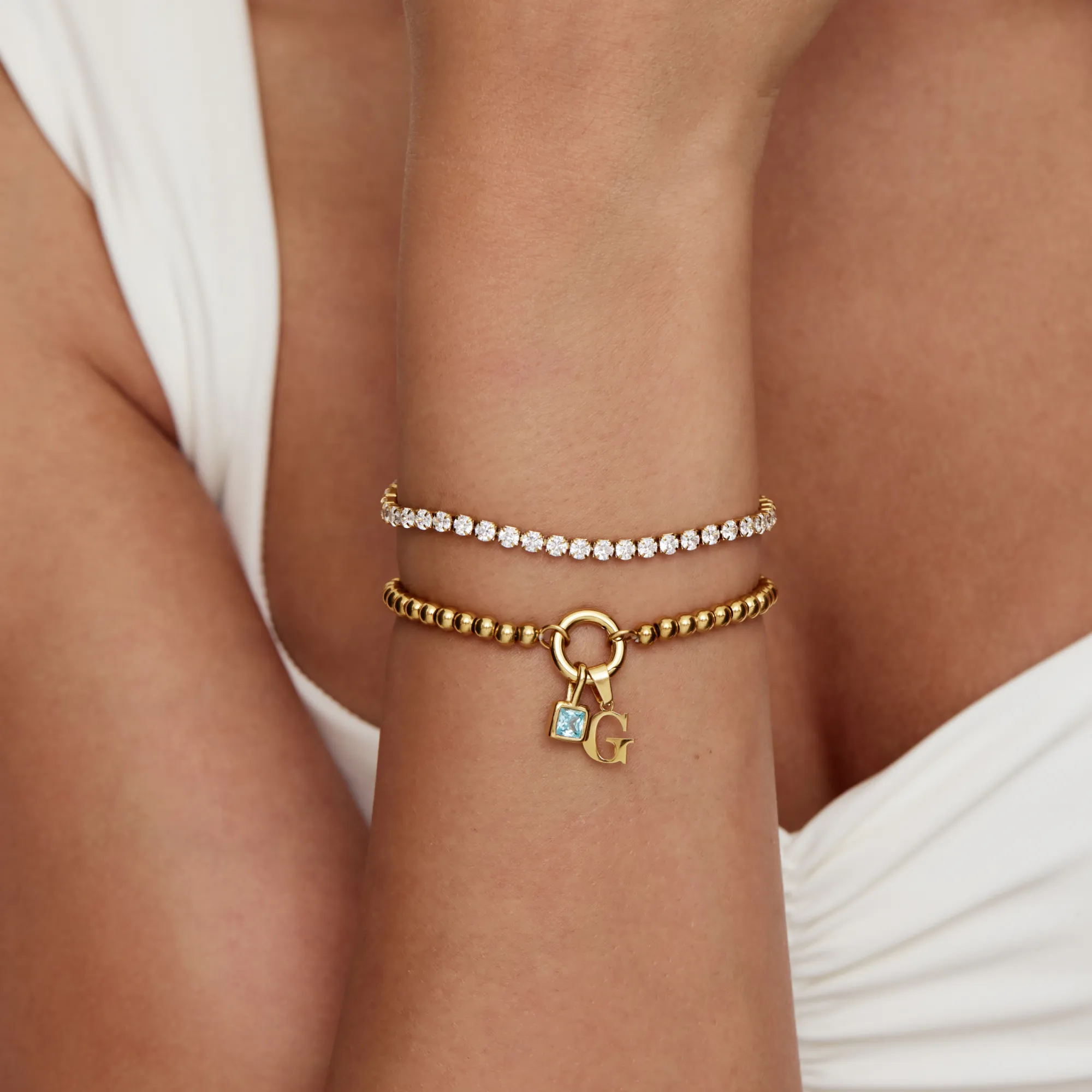 Beaded Initial Birthstone Bracelet - Image 6