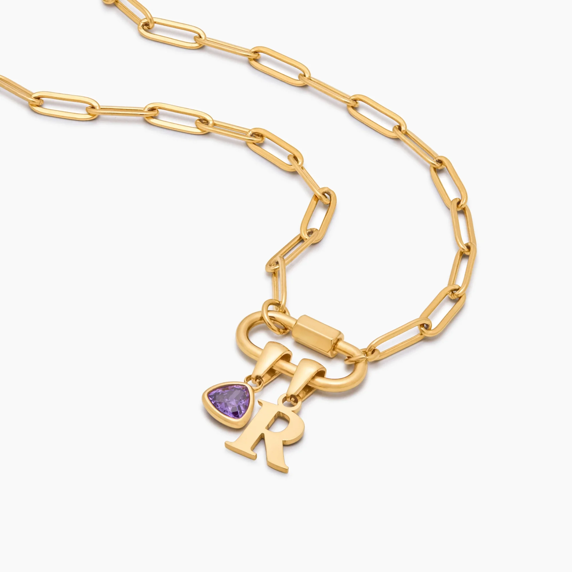 Carabiner Charm Lock Necklace With Initial & Birthstone - Image 5