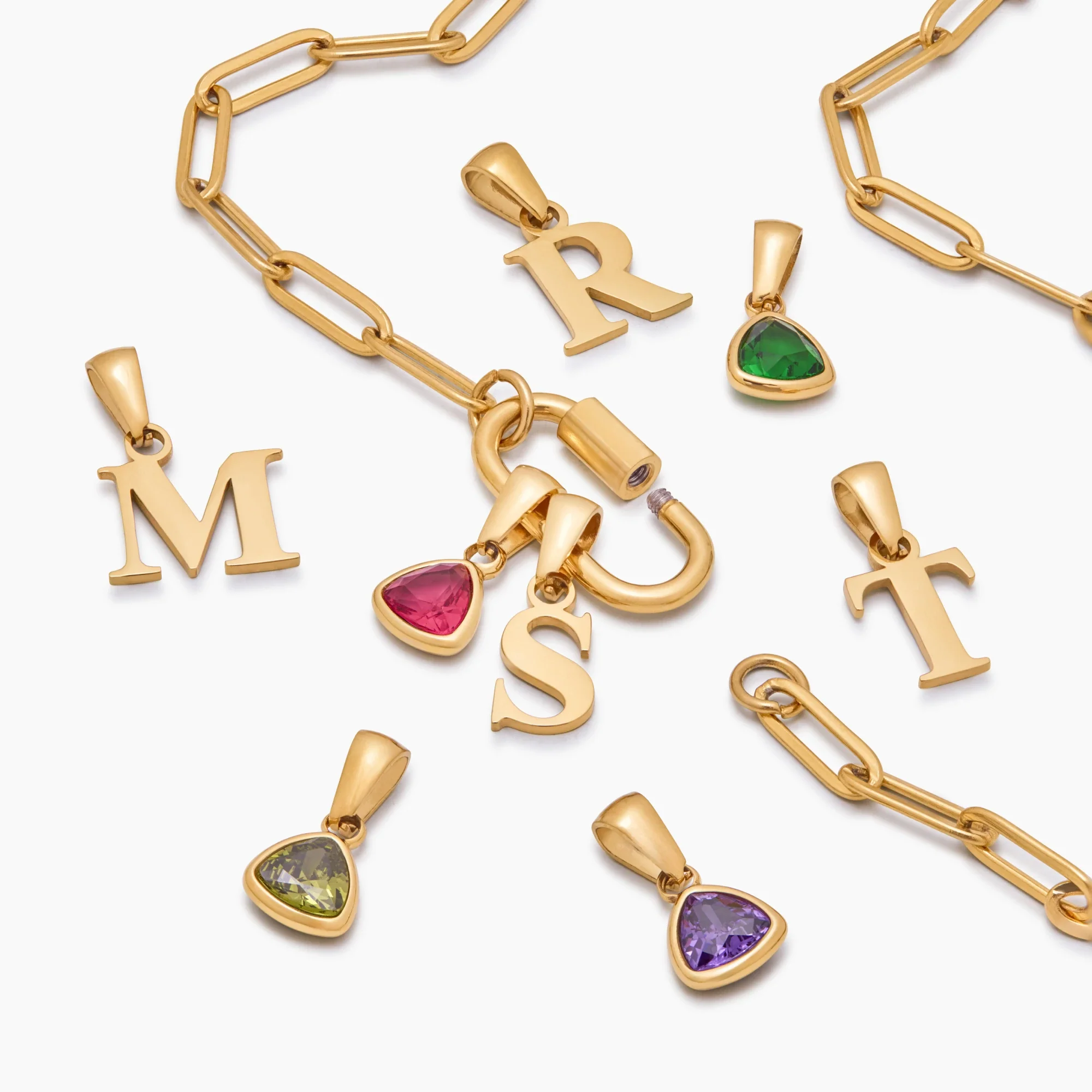 Carabiner Charm Lock Necklace With Initial & Birthstone - Image 8