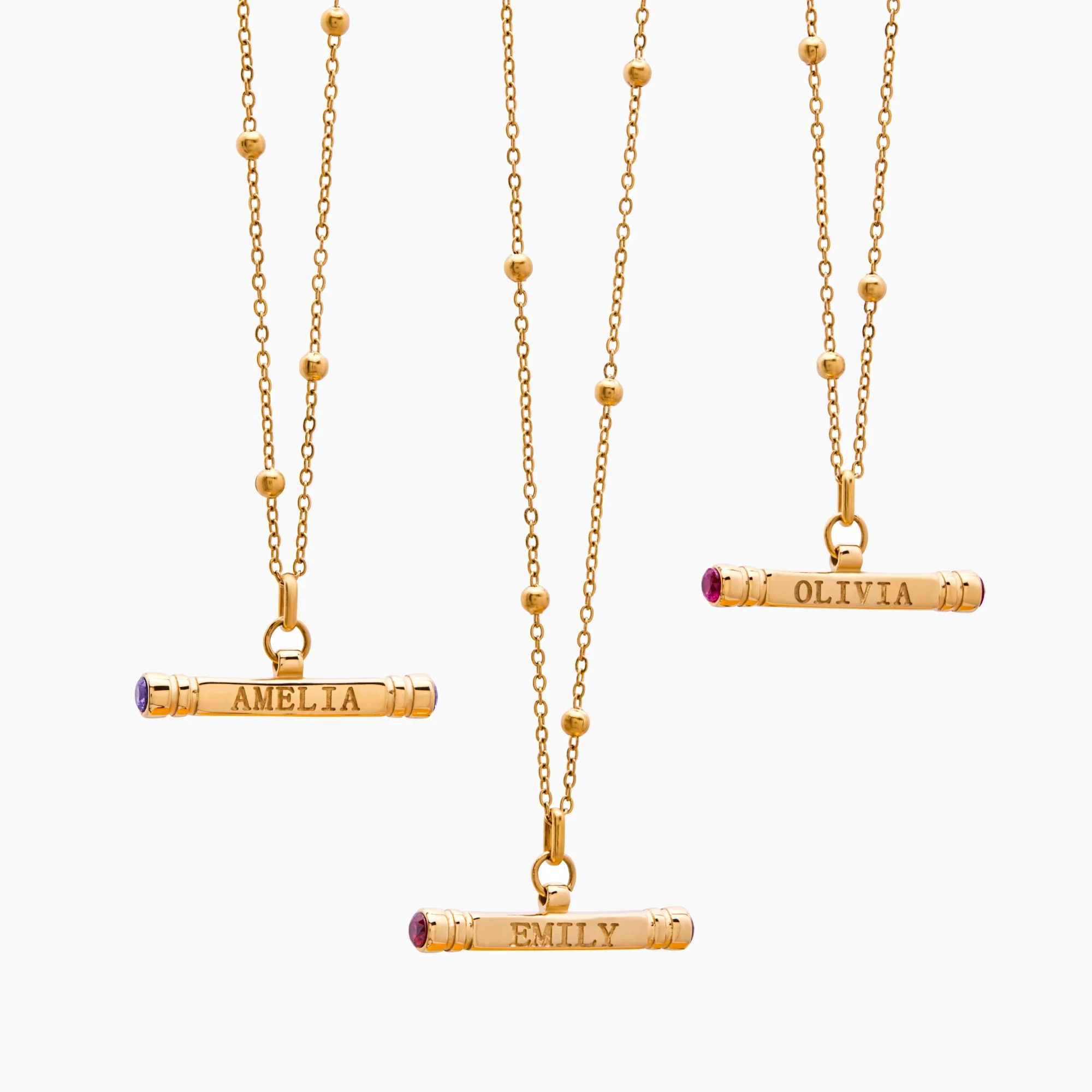 Custom Name & Birthstone T-Bar Necklace - Image 4