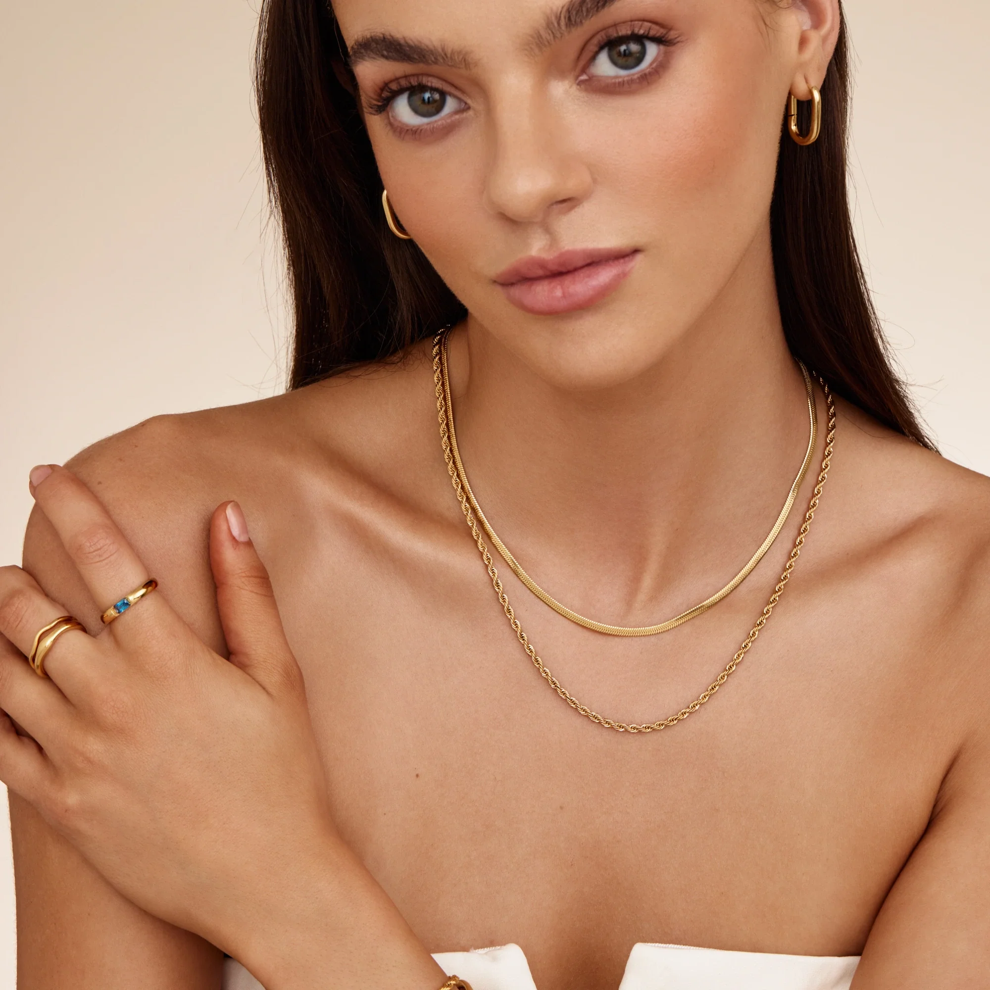 Herringbone & Rope Chain Layered Necklace - Image 5