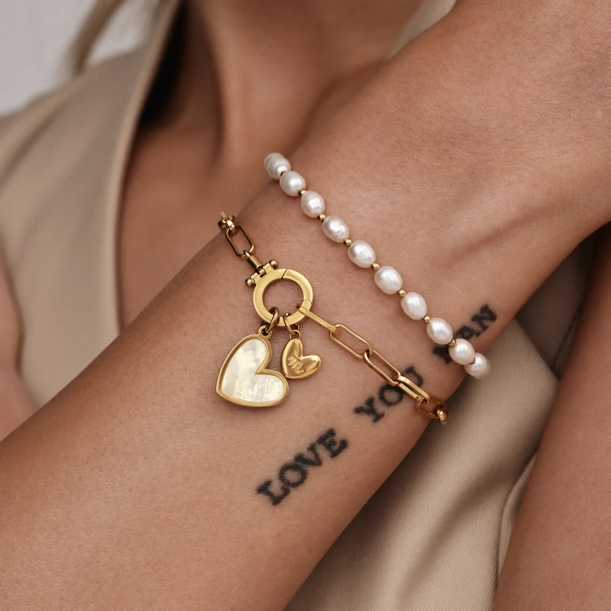 Paperclip Initial Heart Duo Bracelet - Image 2
