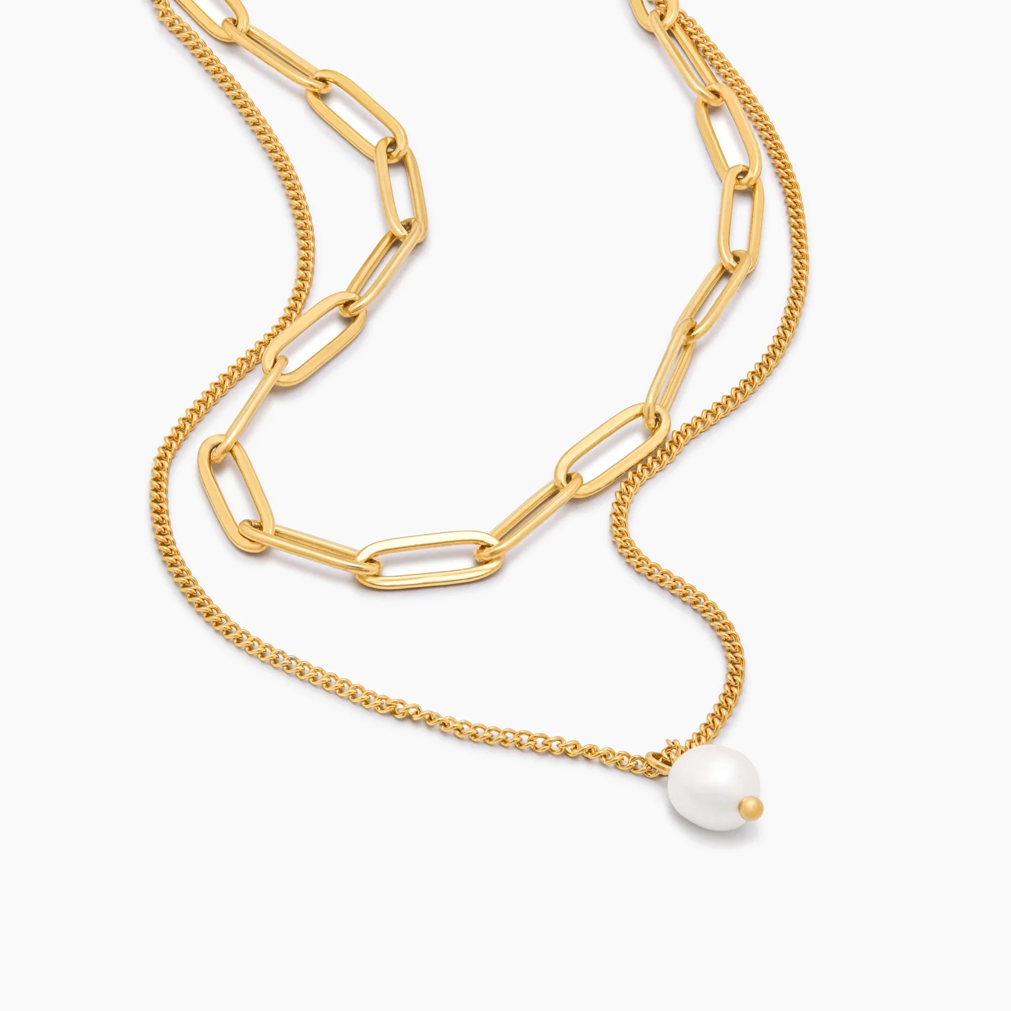 Paperclip & Pearl Drop Layered Necklace - Image 4