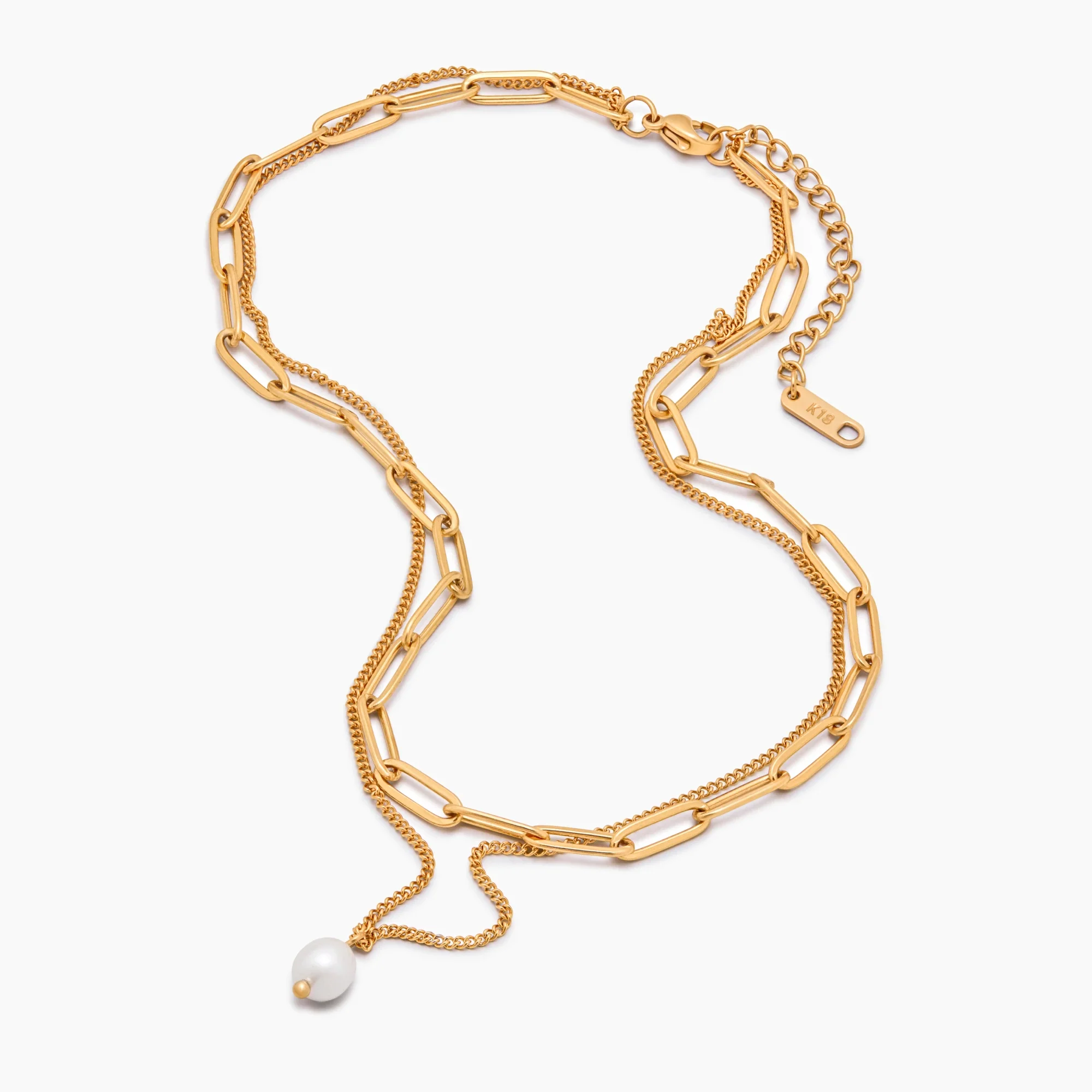 Paperclip & Pearl Drop Layered Necklace - Image 5