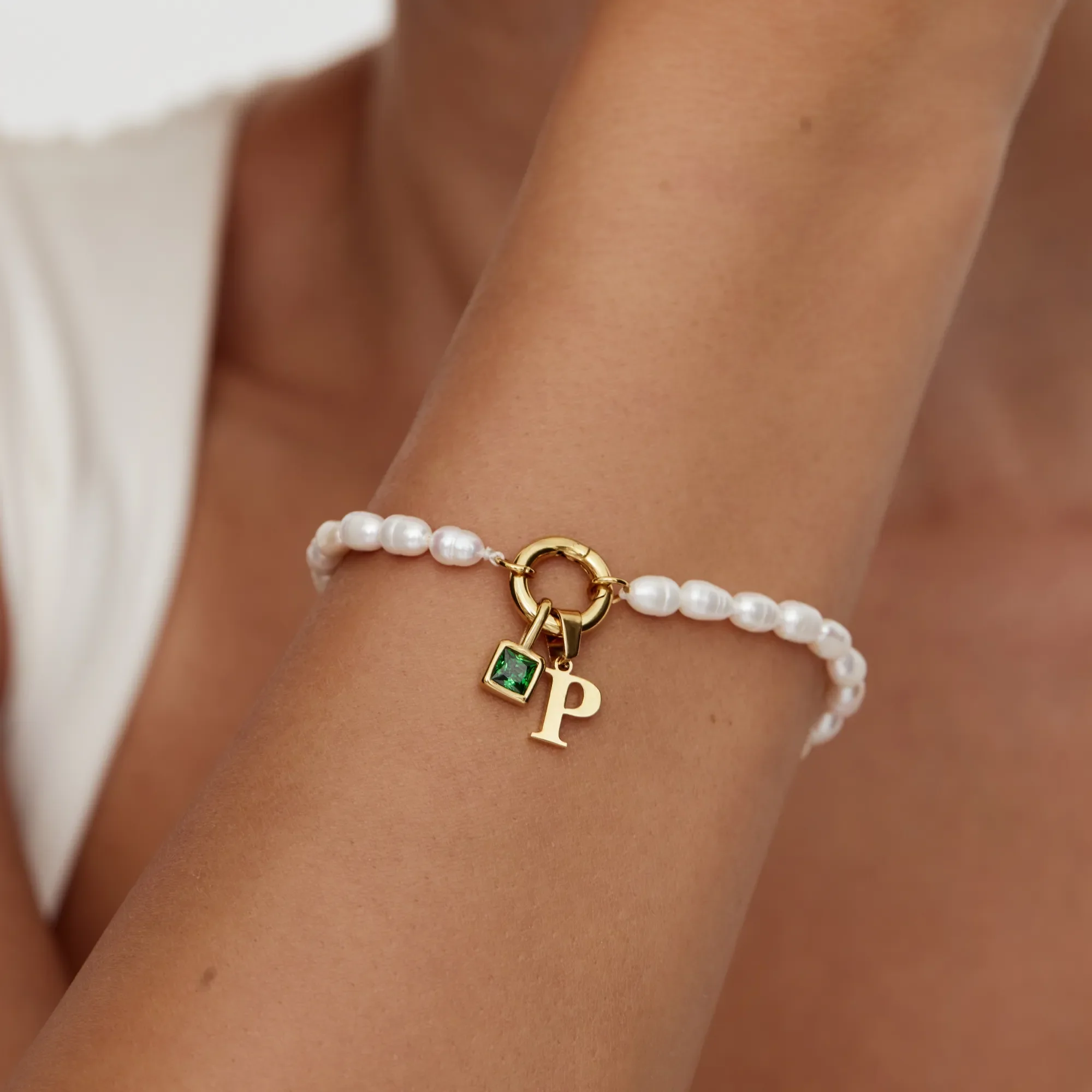 Pearl Initial Birthstone Bracelet - Image 2