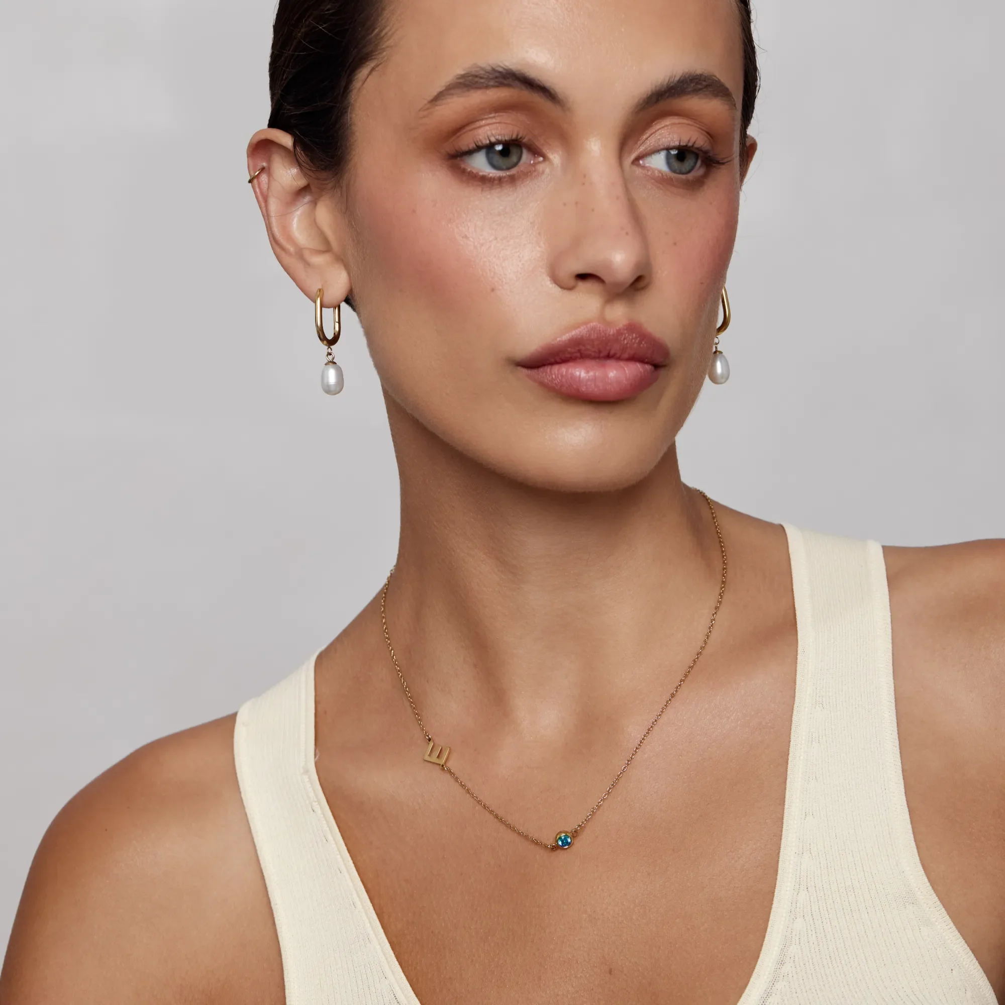 Side-Set Initial Birthstone Necklace - Image 6